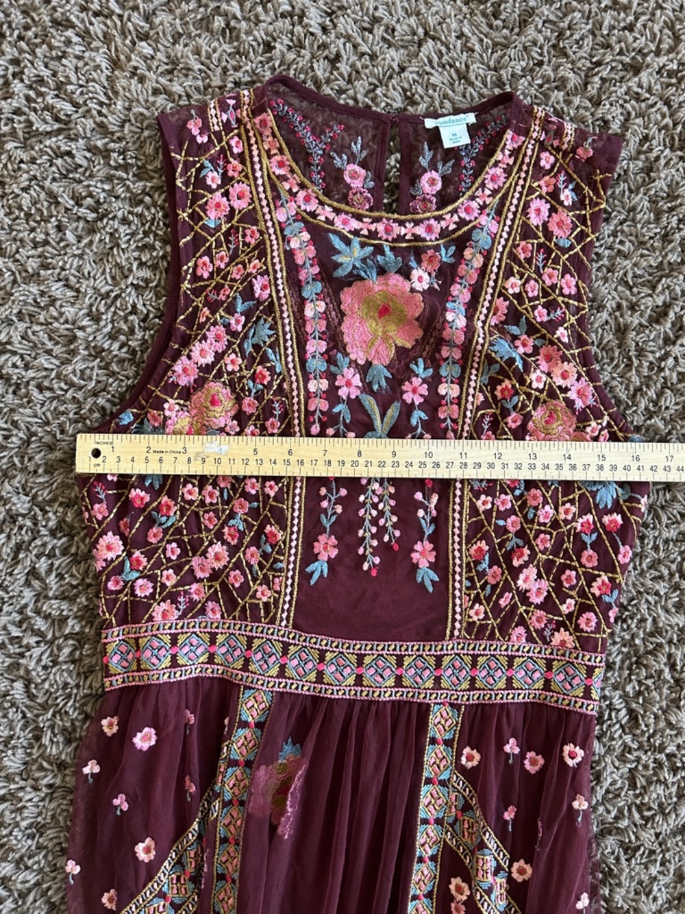 Sundance Burgundy Sleeveless Embroidered Floral Maxi Dress - Picture 3 of 10